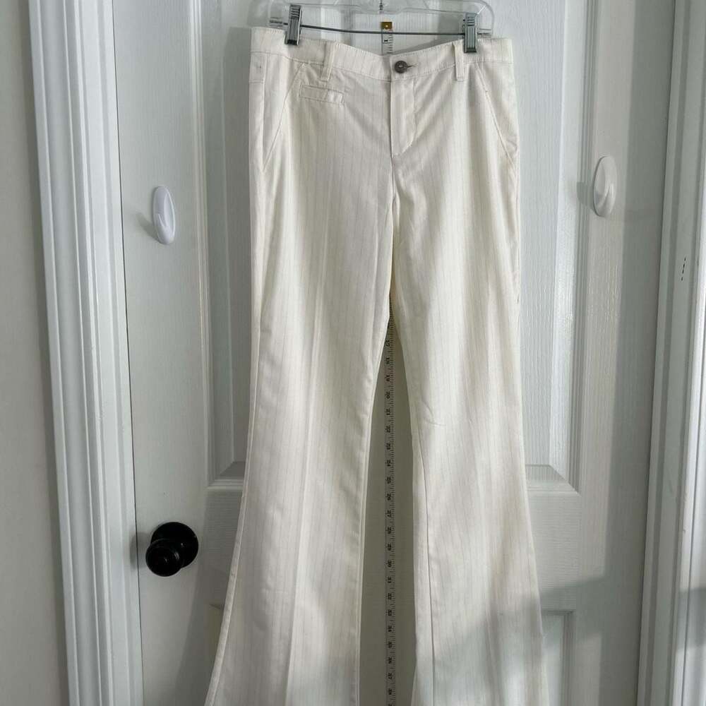 GUESS by Marciano Flare Pants Size 2 Ivory Pinstripe Trousers Y2K